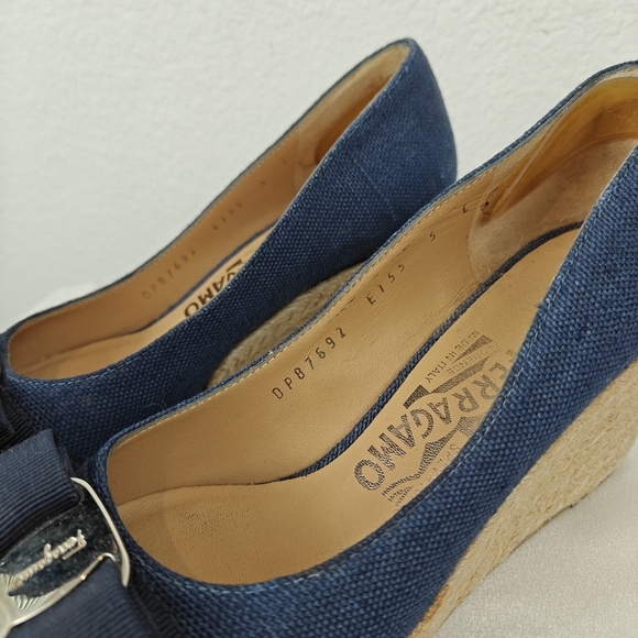 Salvatore Ferragamo Darley Espadrille Blue Denim Wedges Size 5C Women's - Picture 12 of 16